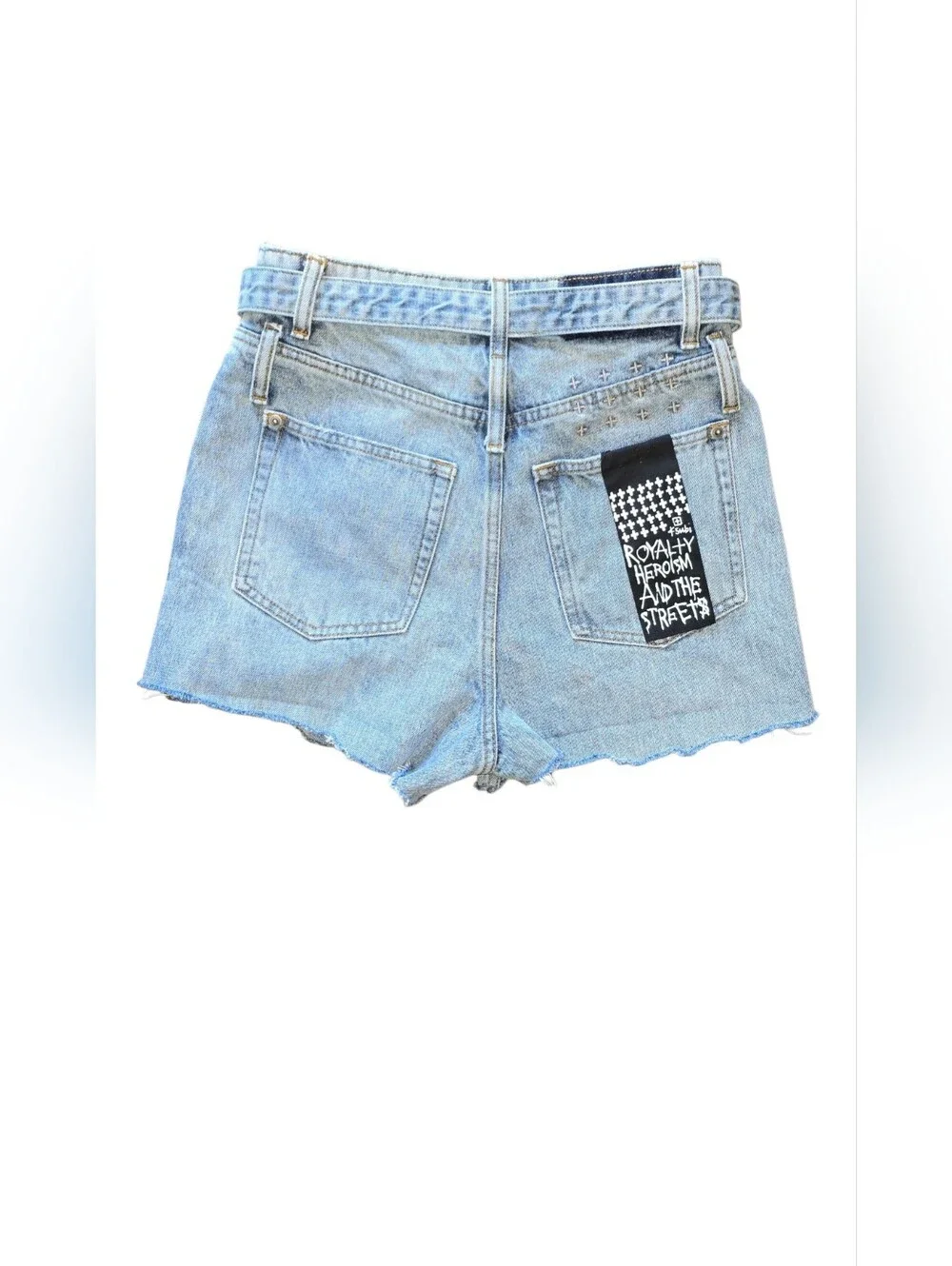 Ksubi Baggy Jean Echoes Denim Shorts Size 24 100% Cotton Belted Raw Hem